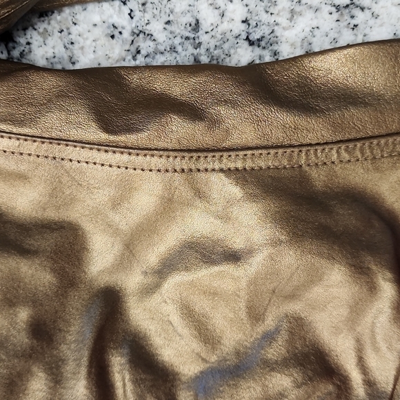 (XXS) le Chateau Metallic Bronze Moto Leather Ruched Zipper Jacket - Picture 13 of 13